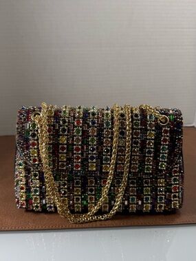 Embellished Multicolor rhinestone Chain Shoulder Bag